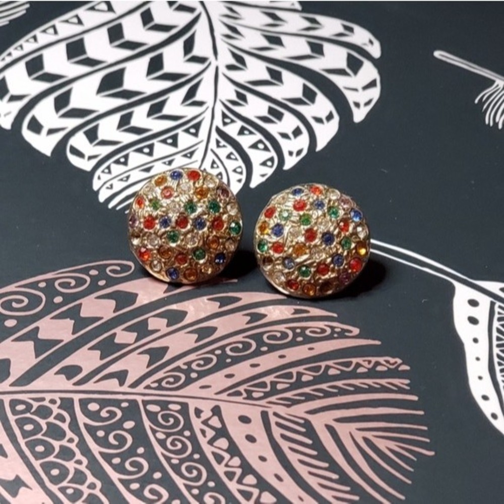 Early 1900s Antique Round Gemstone Sparkly Earrings with Screw On Back
